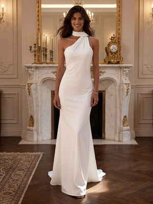 Satin One Shoulder Mermaid Long Evening Dresses