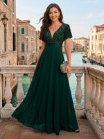 Chiffon V Neck A Line Long Evening Dresses