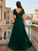 Chiffon V Neck A Line Long Evening Dresses