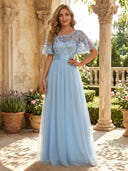 Tulle A Line Long Evening Dresses with Sequin