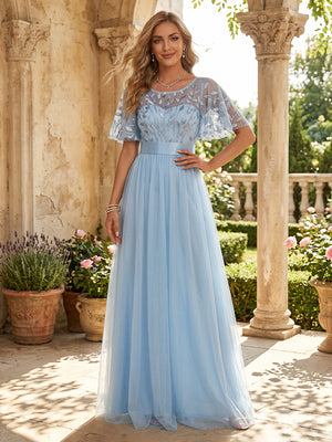 Tulle A Line Long Evening Dresses with Sequin