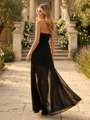 Satin Strapless Long Evening Dresses with Slit