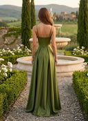 Satin A Line Long Evening Dresses with Slit