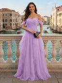 Tulle Off Shoulder A Line Long Evening Dresses