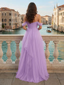 Tulle Off Shoulder A Line Long Evening Dresses