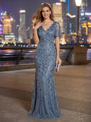 V Neck Short Sleeves Tulle Mermaid Evening Dresses