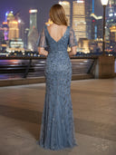 V Neck Short Sleeves Tulle Mermaid Evening Dresses
