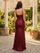 Spaghetti Straps Mermaid Corset Sequins Evening Dresses with Slit