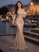 Sweetheart Mermaid Sequins Evening Dresses with Sleeves