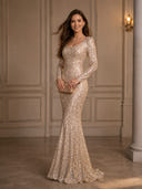 Sweetheart Mermaid Sequins Evening Dresses with Sleeves