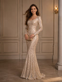 Sweetheart Mermaid Sequins Evening Dresses with Sleeves