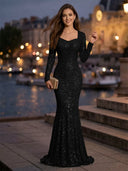 Sweetheart Mermaid Sequins Evening Dresses with Sleeves