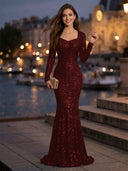 Sweetheart Mermaid Sequins Evening Dresses with Sleeves