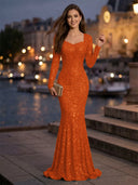 Sweetheart Mermaid Sequins Evening Dresses with Sleeves