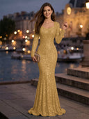 Sweetheart Mermaid Sequins Evening Dresses with Sleeves
