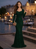 Sweetheart Mermaid Sequins Evening Dresses with Sleeves