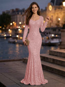 Sweetheart Mermaid Sequins Evening Dresses with Sleeves