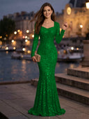 Sweetheart Mermaid Sequins Evening Dresses with Sleeves