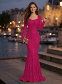 Sweetheart Mermaid Sequins Evening Dresses with Sleeves