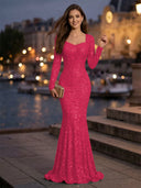 Sweetheart Mermaid Sequins Evening Dresses with Sleeves