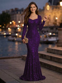 Sweetheart Mermaid Sequins Evening Dresses with Sleeves