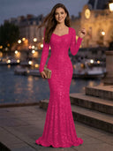 Sweetheart Mermaid Sequins Evening Dresses with Sleeves