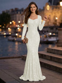 Sweetheart Mermaid Sequins Evening Dresses with Sleeves