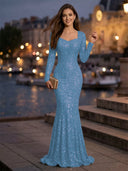 Sweetheart Mermaid Sequins Evening Dresses with Sleeves