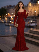 Sweetheart Mermaid Sequins Evening Dresses with Sleeves