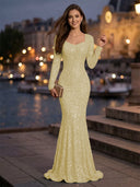 Sweetheart Mermaid Sequins Evening Dresses with Sleeves