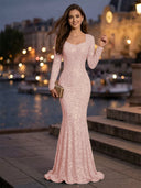 Sweetheart Mermaid Sequins Evening Dresses with Sleeves