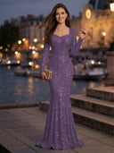 Sweetheart Mermaid Sequins Evening Dresses with Sleeves