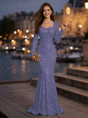 Sweetheart Mermaid Sequins Evening Dresses with Sleeves