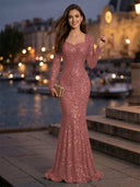 Sweetheart Mermaid Sequins Evening Dresses with Sleeves