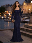 Sweetheart Mermaid Sequins Evening Dresses with Sleeves