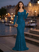 Sweetheart Mermaid Sequins Evening Dresses with Sleeves