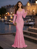 Sweetheart Mermaid Sequins Evening Dresses with Sleeves