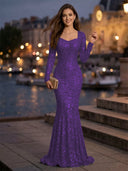 Sweetheart Mermaid Sequins Evening Dresses with Sleeves