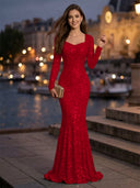 Sweetheart Mermaid Sequins Evening Dresses with Sleeves