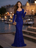 Sweetheart Mermaid Sequins Evening Dresses with Sleeves