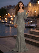 Sweetheart Mermaid Sequins Evening Dresses with Sleeves