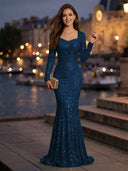 Sweetheart Mermaid Sequins Evening Dresses with Sleeves