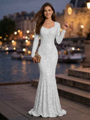 Sweetheart Mermaid Sequins Evening Dresses with Sleeves