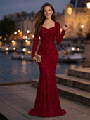 Sweetheart Mermaid Sequins Evening Dresses with Sleeves
