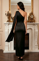 Satin One Shoulder Mermaid Long Evening Dresses with Scarf