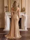 Satin Off Shoulder Mermaid Long Evening Dresses with Slit