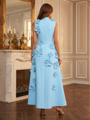 Satin A Line Long Evening Dresses with 3D Flower