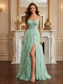 Tulle A Line Long Evening Dresses with Sequin