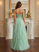 Tulle A Line Long Evening Dresses with Sequin