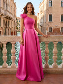 Satin One Shoulder A Line Long Evening Dresses